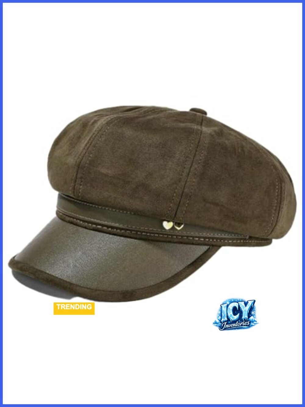 Women's Faux Suede Newsboy Cap Leather Brim 8 Panel Cabbie Hat Adjustable